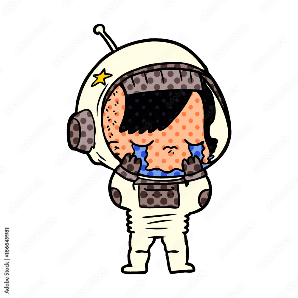 Fototapeta premium cartoon crying astronaut girl