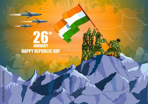 Indian army with flag for Happy Republic Day of India