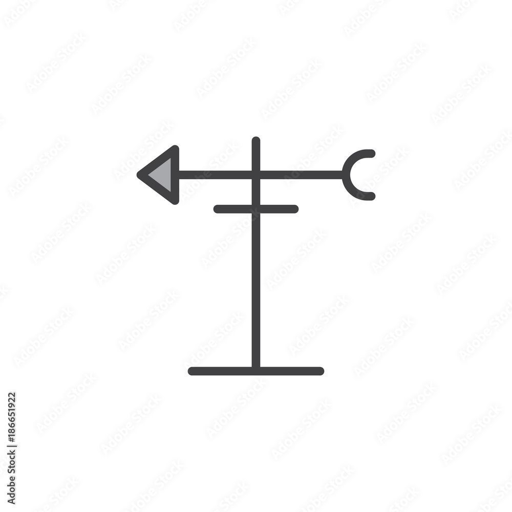 Wind vane filled outline icon, line vector sign, linear colorful pictogram isolated on white. Direction vane symbol, logo illustration. Pixel perfect vector graphics Wind vane filled outline icon, line vector sign, linear colorful pictogram isolated on white. Direction vane symbol, logo illustration. Pixel perfect vector graphics