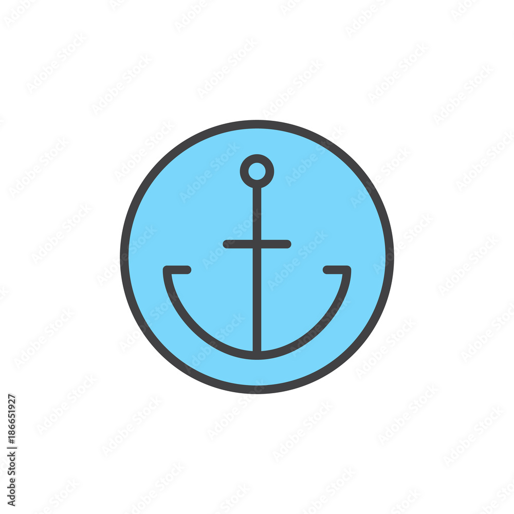Anchor in a circle filled outline icon, line vector sign, linear colorful pictogram isolated on white. Symbol, logo illustration. Pixel perfect vector graphics Anchor in a circle filled outline icon, line vector sign, linear colorful pictogram isolated on white. Symbol, logo illustration. Pixel perfect vector graphics