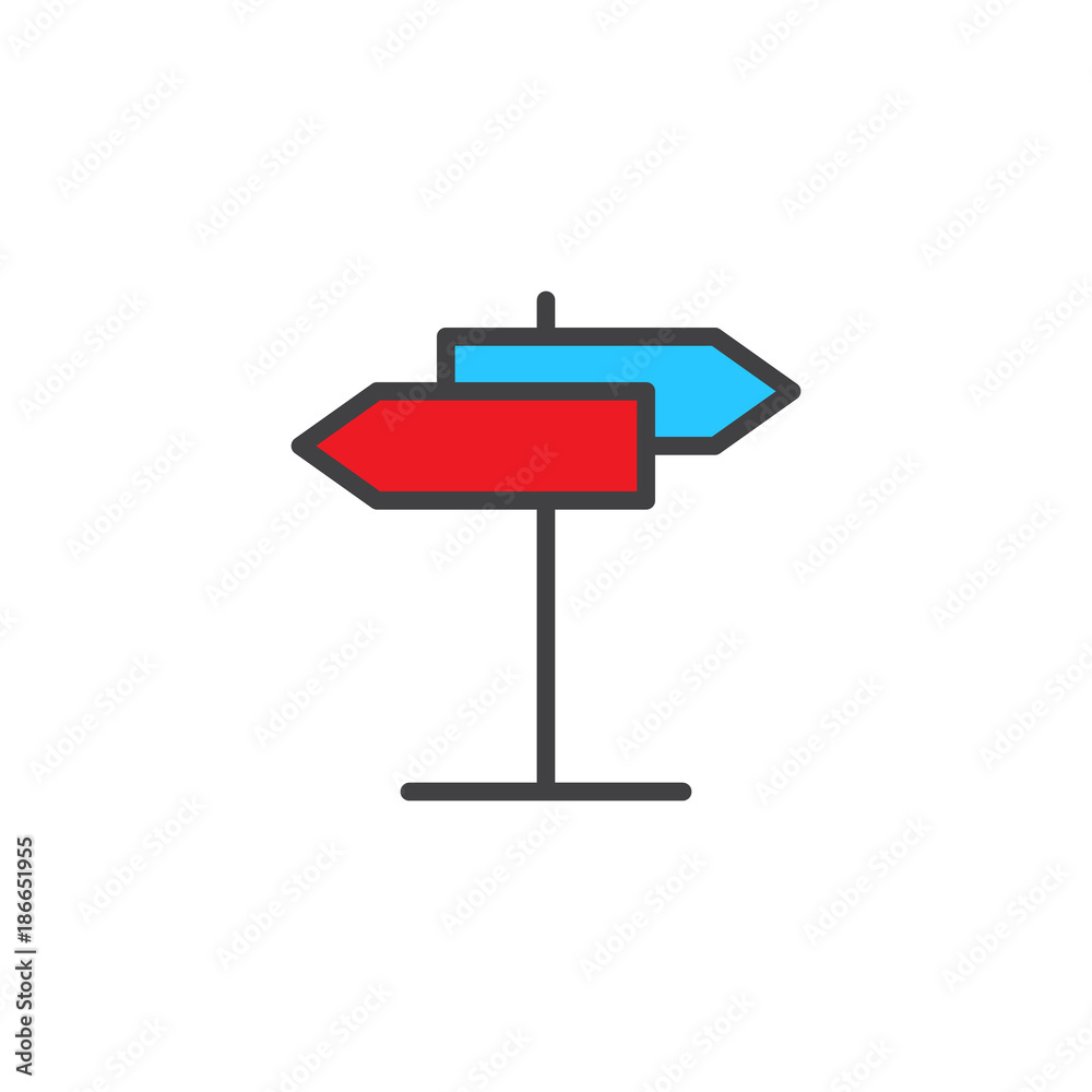 Signpost, pointer filled outline icon, line vector sign, linear colorful pictogram isolated on white. Direction road sign symbol, logo illustration. Pixel perfect vector graphics Signpost, pointer filled outline icon, line vector sign, linear colorful pictogram isolated on white. Direction road sign symbol, logo illustration. Pixel perfect vector graphics