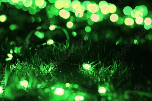 Green blur lights bokeh on grass
