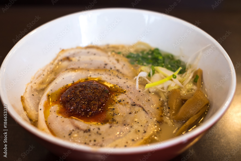 ramen on table japanese tonkotsu ramen, pork bone broth noodles ramen on table japanese tonkotsu ramen, pork bone broth noodles