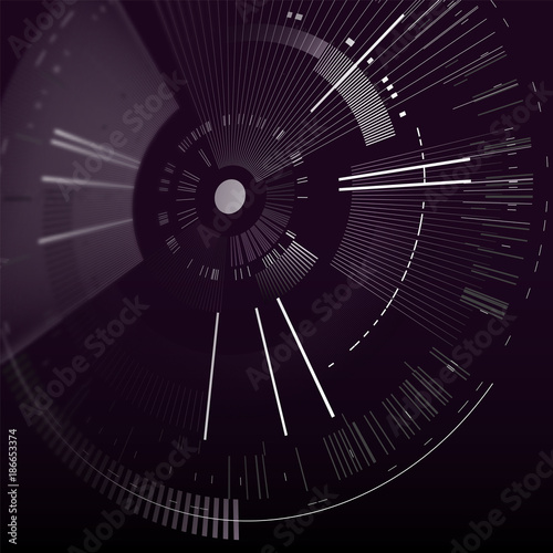 Futuristic interface element in perspective. Technology circle. Digital futuristic user interface. HUD. Sci fi futuristic template isolated on black background. Abstract vector illustration.