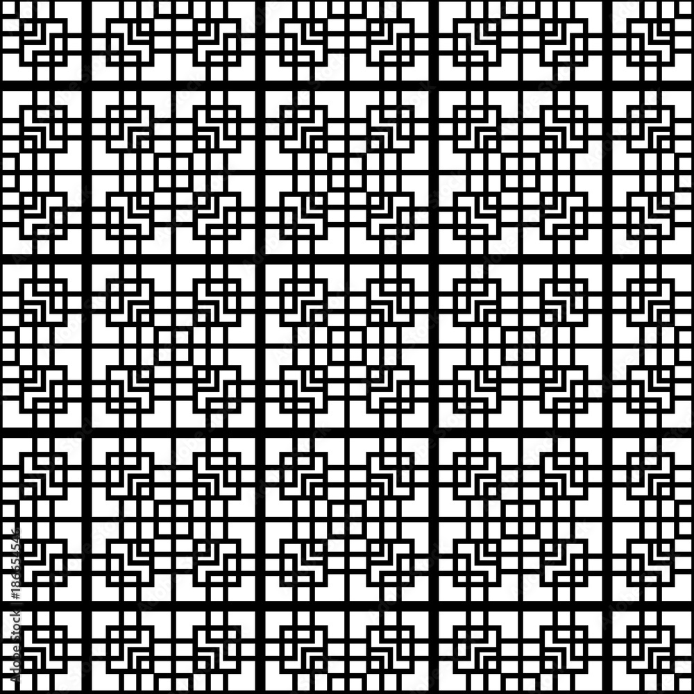 Fototapeta premium Seamless black and white minimal geometric pattern vector background. Perfect for wallpapers, pattern fills, web page backgrounds, surface textures, textile