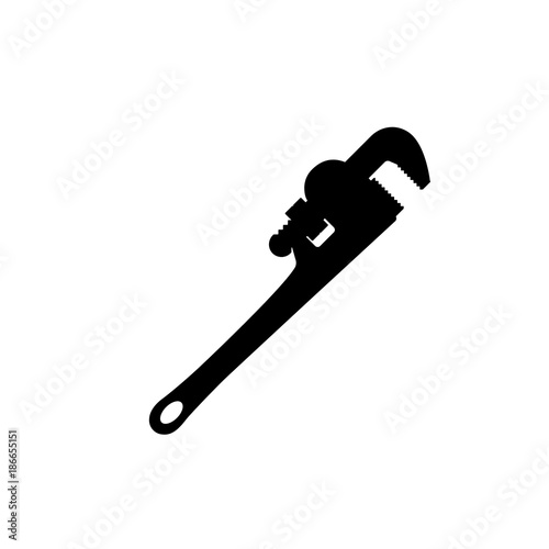 Black silhouette of pipe wrench on white background. Isolated drawing photo