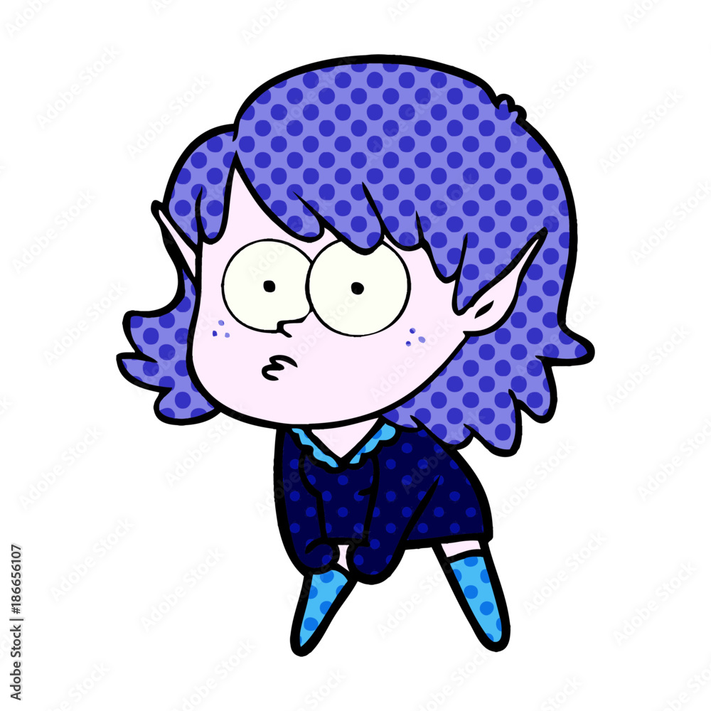 cartoon elf girl staring and crouching cartoon elf girl staring and crouching