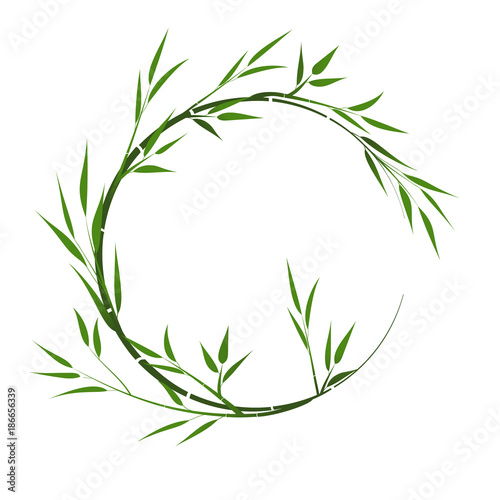Round frame with bamboo. Vector frame with bamboo leaves.
