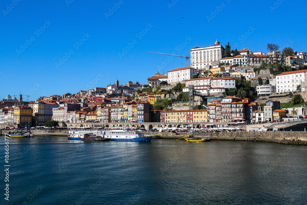 Douro river and Ribeira, Porto, Portugal.