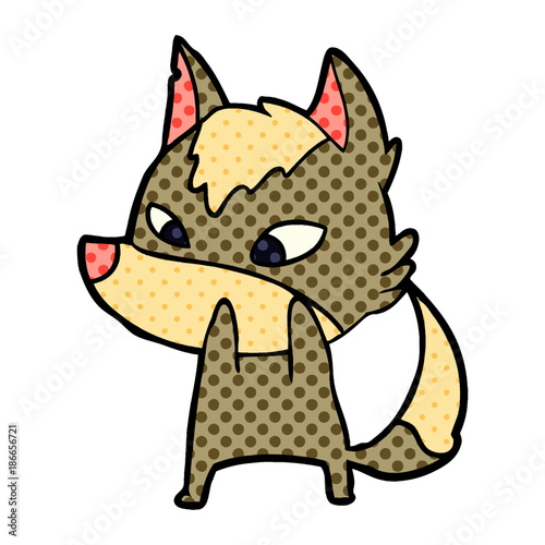 shy cartoon wolf