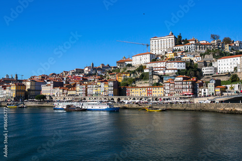 Douro river and Ribeira, Porto, Portugal.