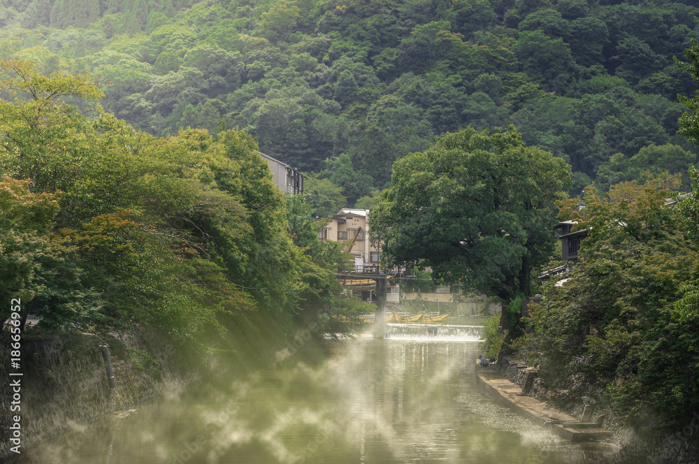 Foggy on river on morning at countryside Foggy on river on morning at countryside