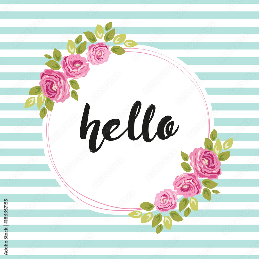 Cute shabby chic frame with roses on seamless stripes background Cute shabby chic frame with roses on seamless stripes background