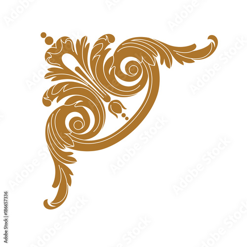 Golden vintage baroque ornament, corner. Retro pattern antique style acanthus. Decorative design element filigree calligraphy vector. - stock vector