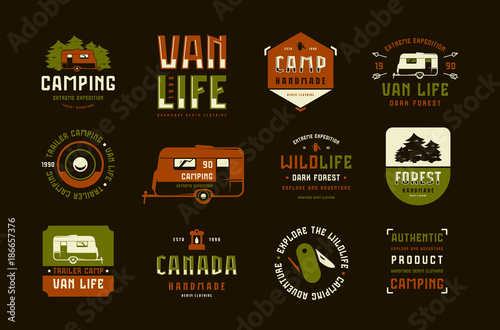 Set of label and logo design for camping lifestyle