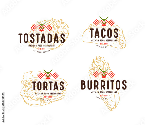 Set of label and logo design for mexican food restaurant