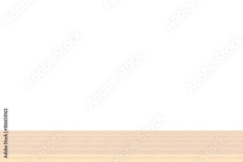 Empty top of wood maple table or counter isolated on white background. For product display