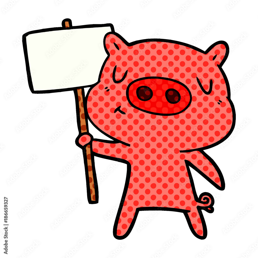cartoon content pig signpost;sign cartoon content pig signpost;sign
