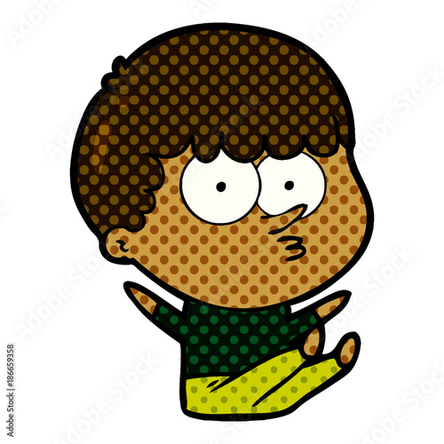 cartoon boy sat waiting