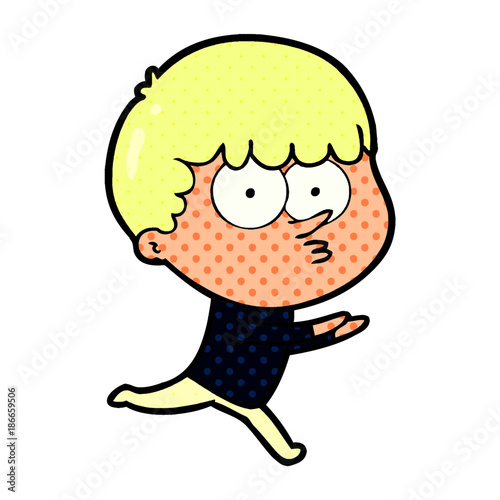 cartoon curious boy running