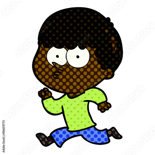 cartoon curious boy running