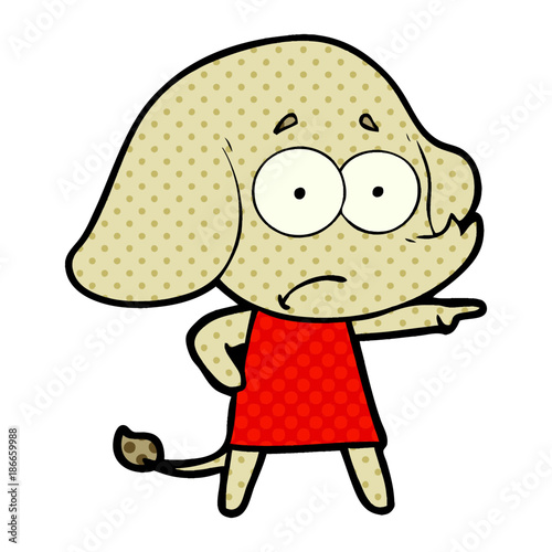 cartoon unsure elephant girl pointing