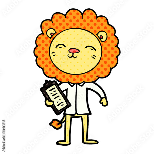 cartoon lion in business clothes photo