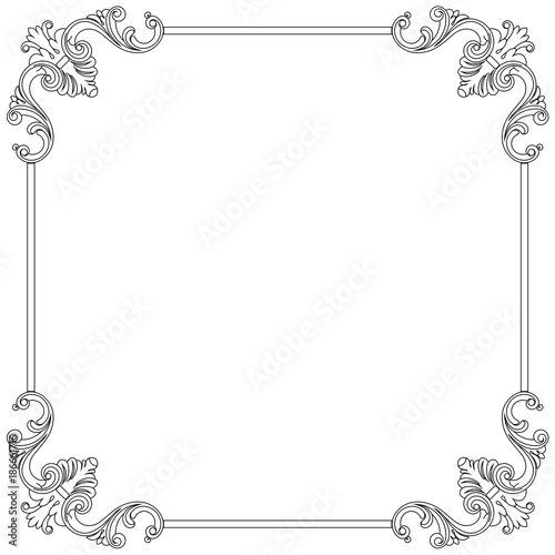 Vintage border frame engraving with retro ornament pattern in antique baroque style decorative design. Vector