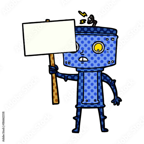 cartoon robot with blank sign