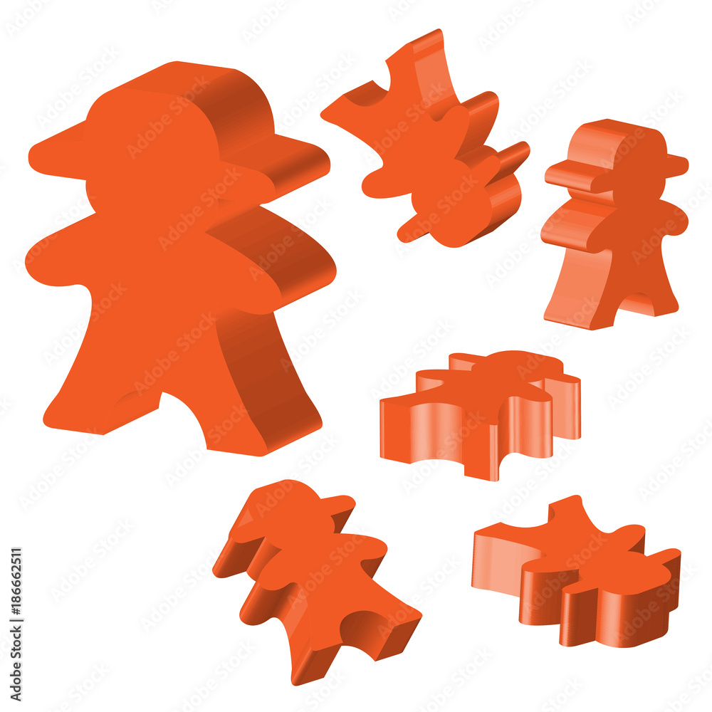 3d board game meeple set Stock Vector