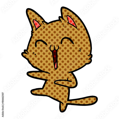 happy cartoon cat meowing