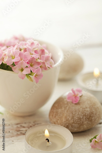 SPA still life - pebbles and flowers