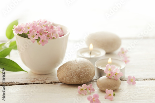 SPA still life - pebbles and flowers
