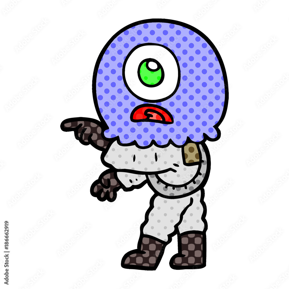 cartoon cyclops alien spaceman pointing cartoon cyclops alien spaceman pointing