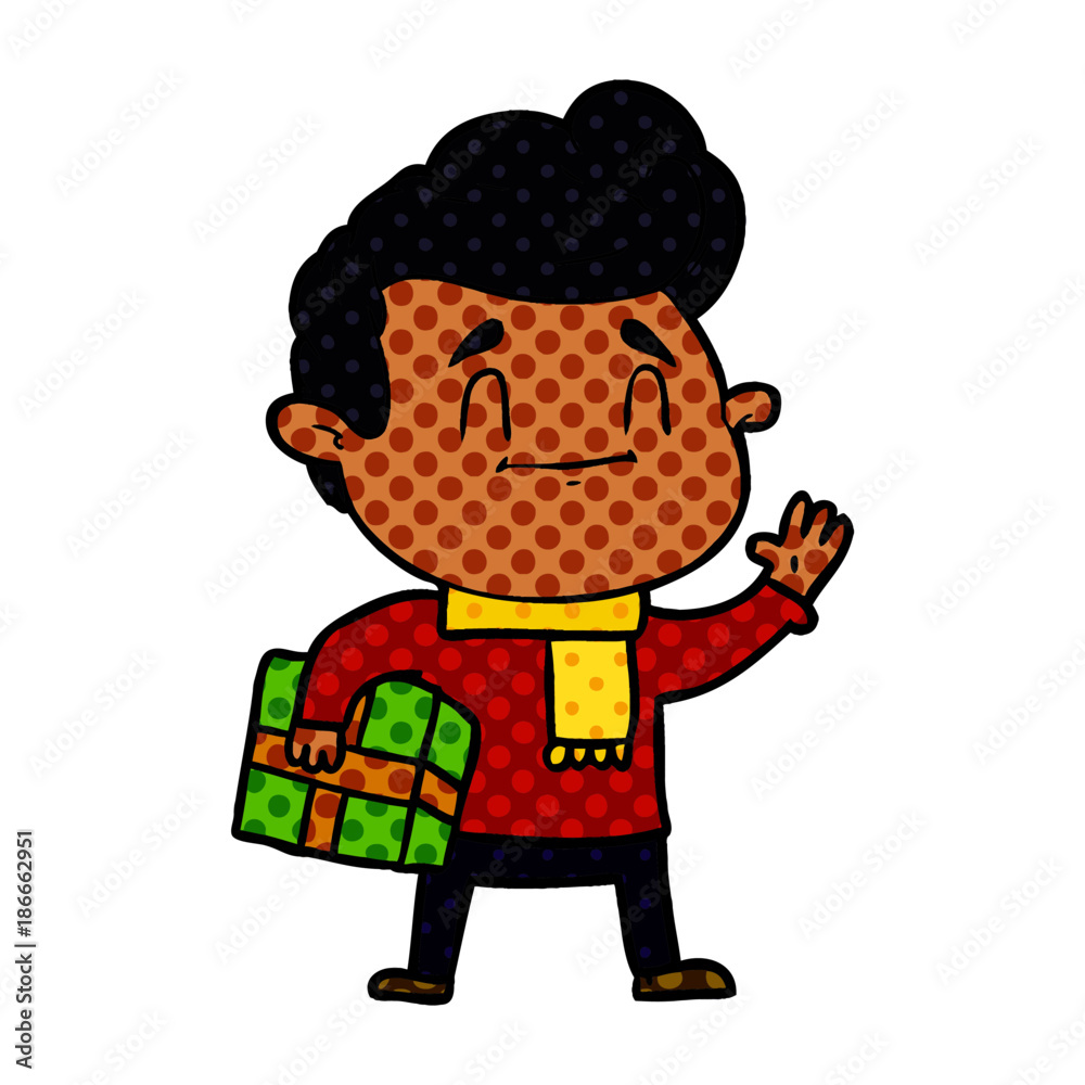 happy cartoon man with gift