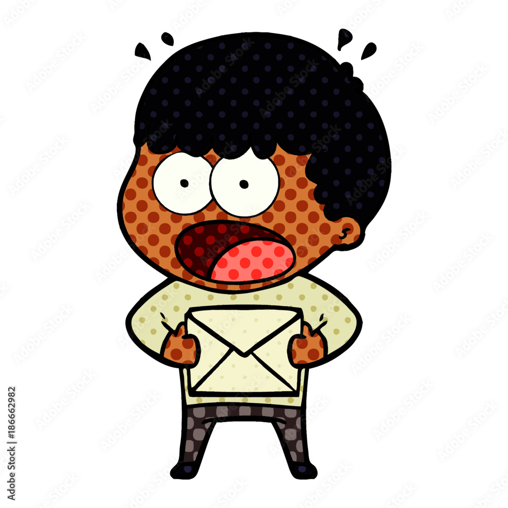 cartoon shocked man holding envelope cartoon shocked man holding envelope