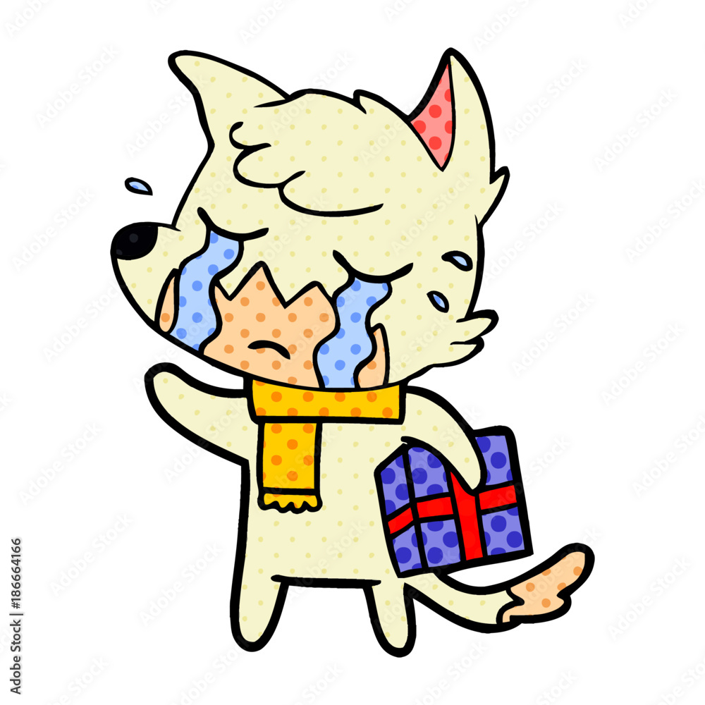 crying christmas fox cartoon