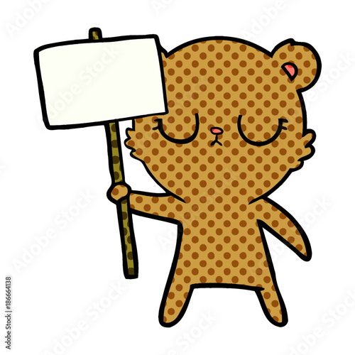 peaceful cartoon bear cub with protest sign