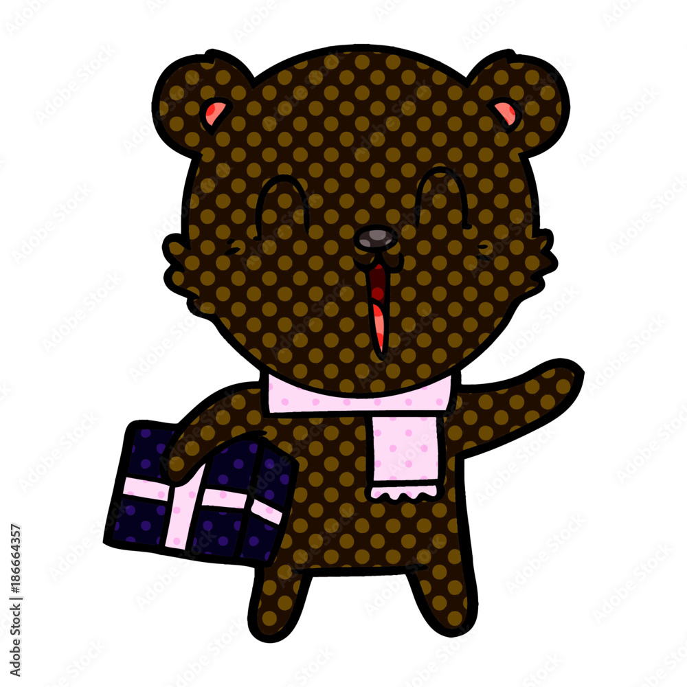 happy cartoon bear with gift happy cartoon bear with gift