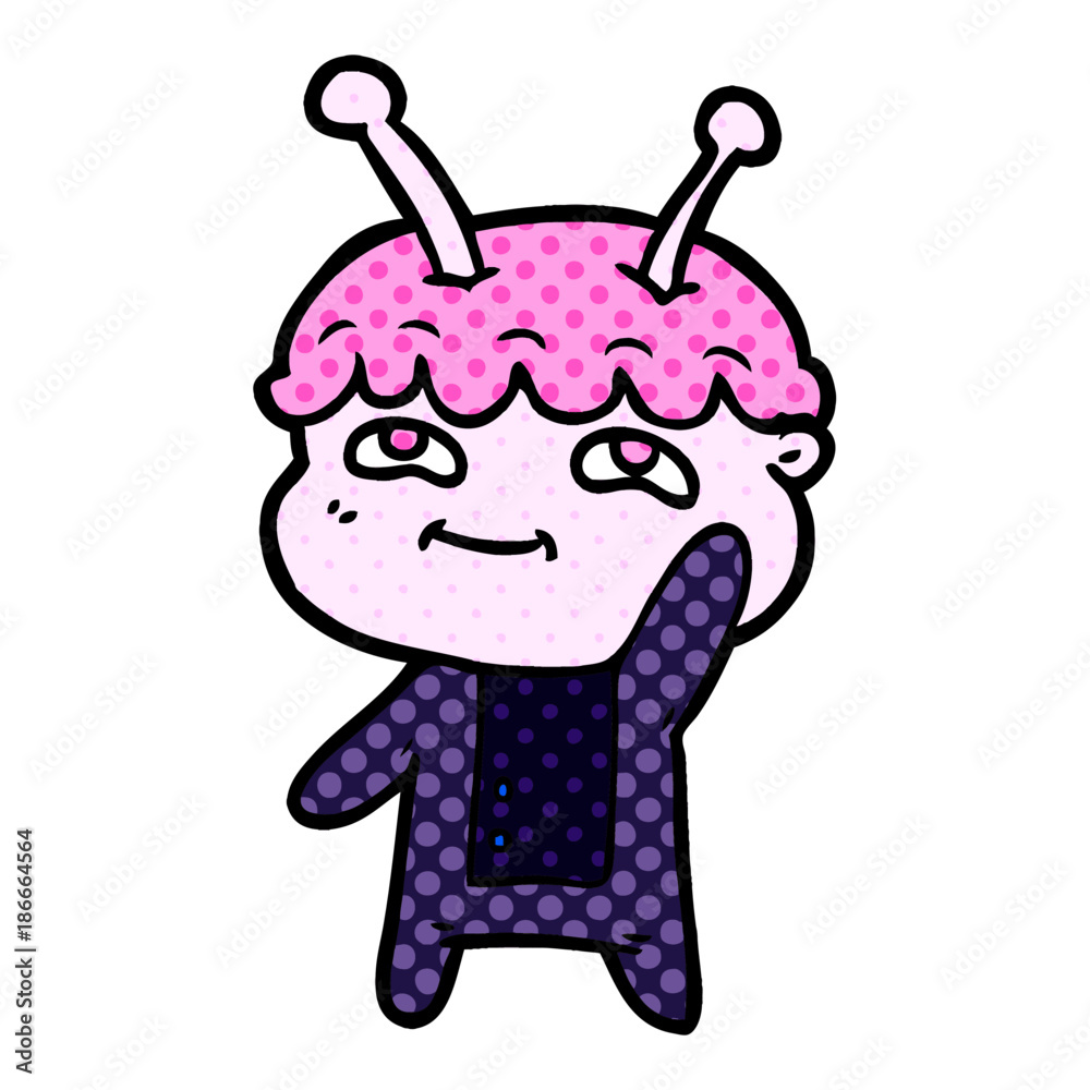 friendly cartoon spaceman waving