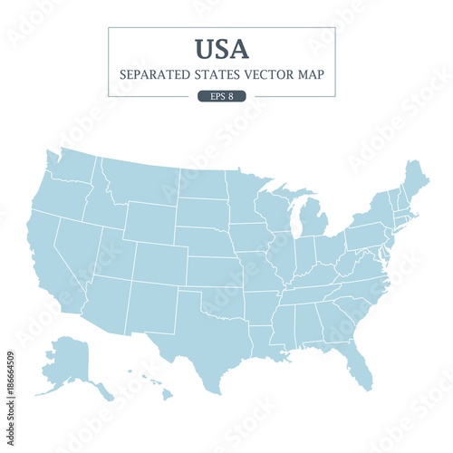 USA Map Mono Color High Detail Separated all states Vector Illustration