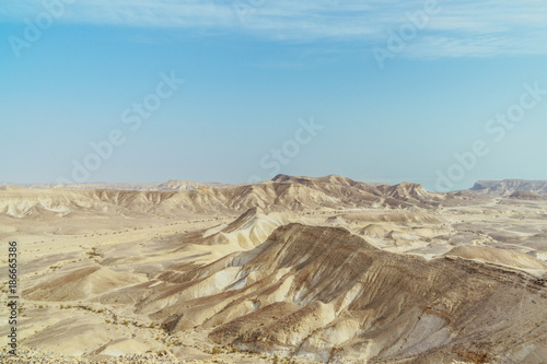 Landscape horizon view on dry desert and sky near the dead sea in Israel