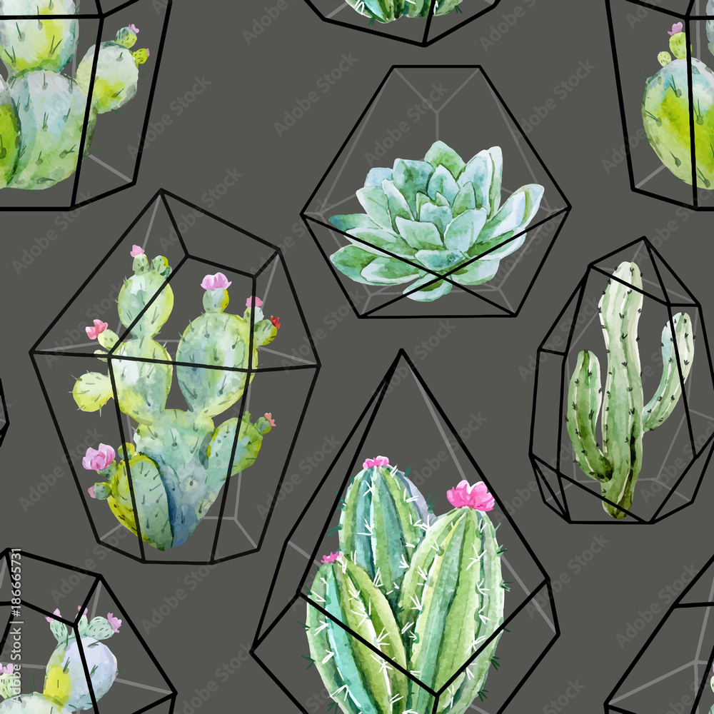 Watercolor vector cactus pattern