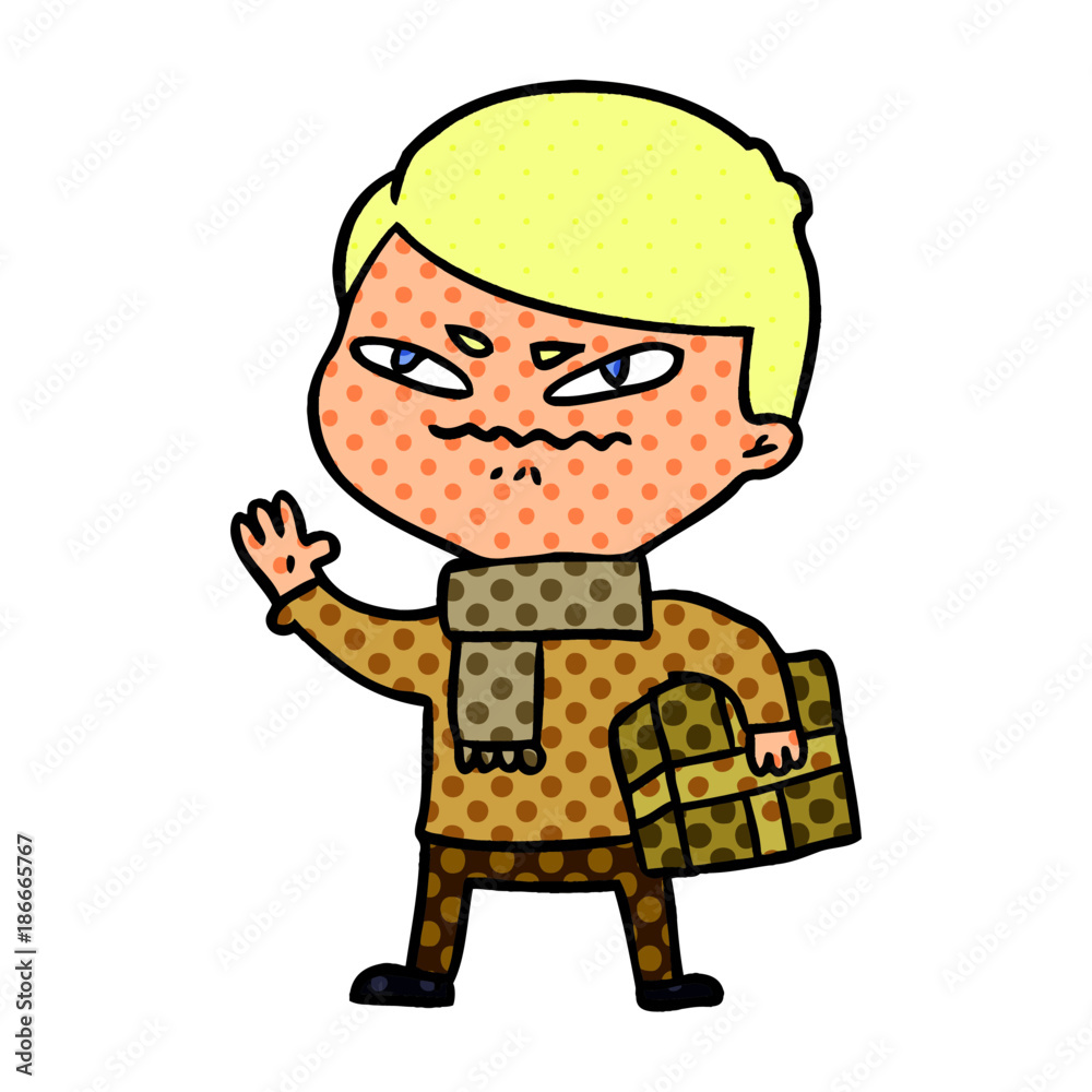 cartoon angry man carrying parcel cartoon angry man carrying parcel