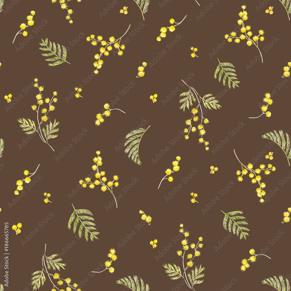 Watercolor mimosa pattern