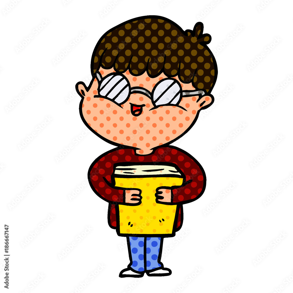 cartoon boy wearing spectacles carrying book cartoon boy wearing spectacles carrying book