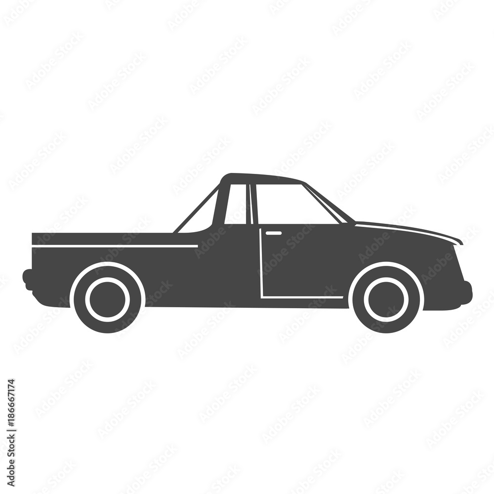 Silhouette of pick up truck car - simple icon on white background