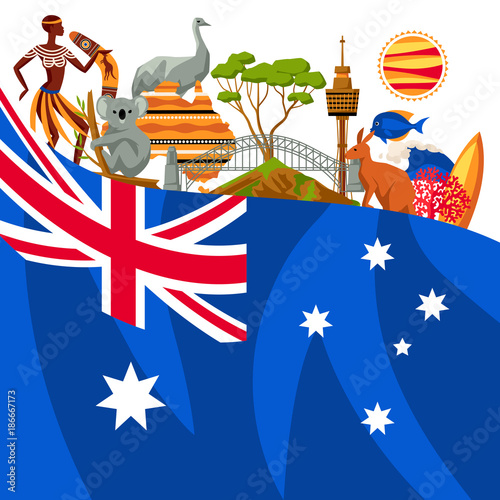 Australia background design. Australian traditional symbols and objects