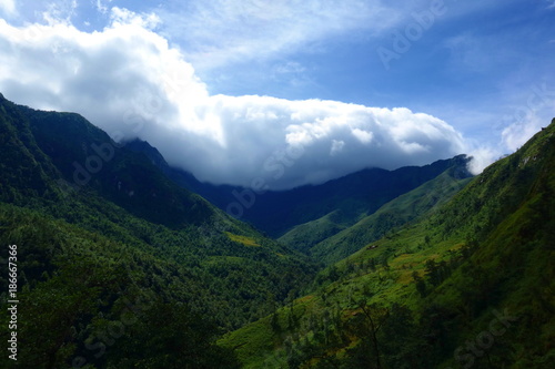 Bach Moc Luong Tu mountain, located in Bat Xat, Lao Cai, Vietnam. Sea of cloud. Traveling theme. photo