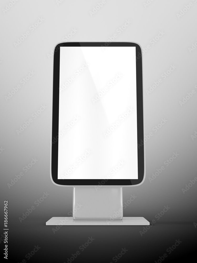 Outdoor Advertising Stand Display (empty banner lightbox) - mockup template on gray background. 3D rendering Outdoor Advertising Stand Display (empty banner lightbox) - mockup template on gray background. 3D rendering